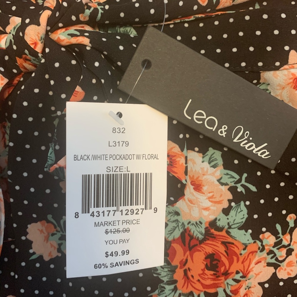 Mini flower&polka dot skirt w/side ruffle